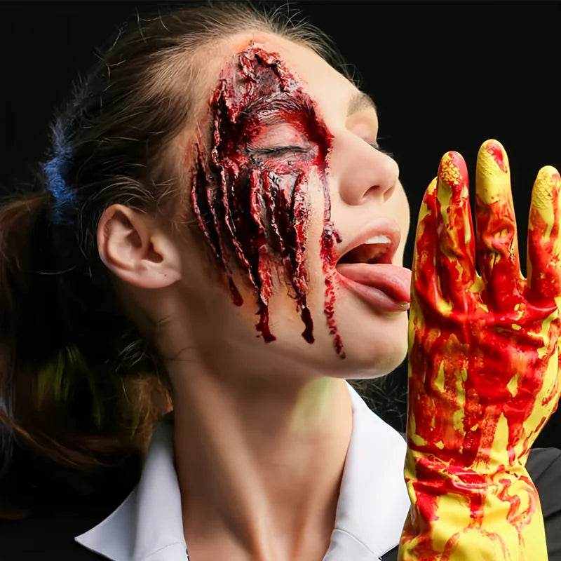 Halloween Fake Blood Makeup Kit with Sponge - Realistic Coagulated Blood for Party Costumes