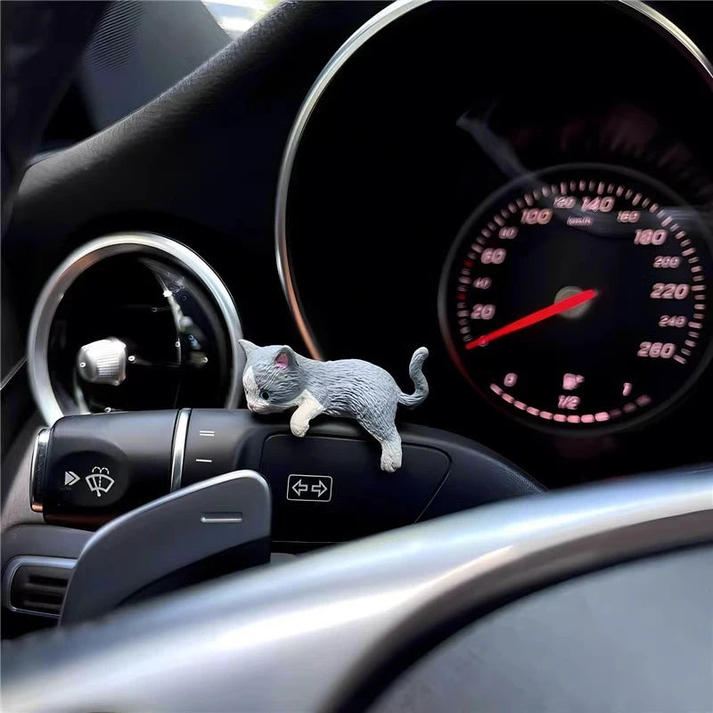 Mini Sleeping Cat Car Ornament - Cute Resin Landscape Model for Car Interior & Desk Decor