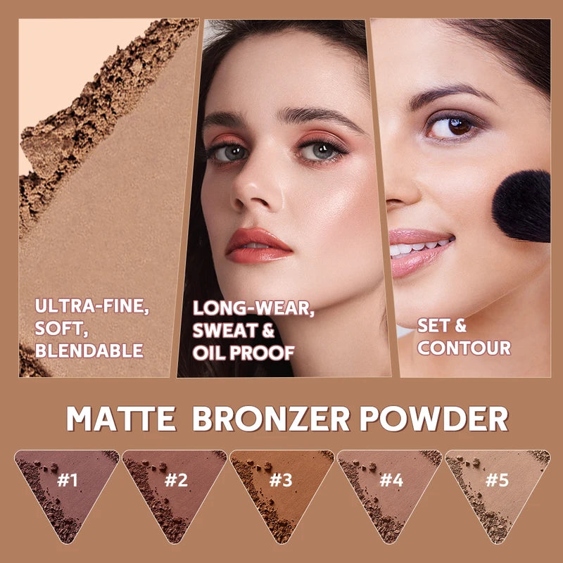Matte Bronzer Powder for Face - Long Lasting, Waterproof, Oil-Control Makeup