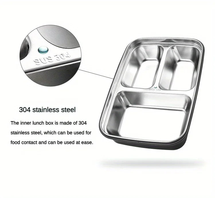 Leak-Proof Stainless Steel Lunch Box with 3/4 Compartments - Durable Bento Container for Work & School
