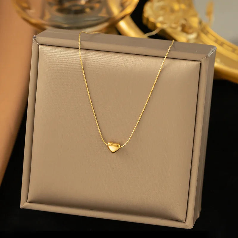 Waterproof Stainless Steel Mini Heart Pendant Necklace for Women Girls Jewelry Gift