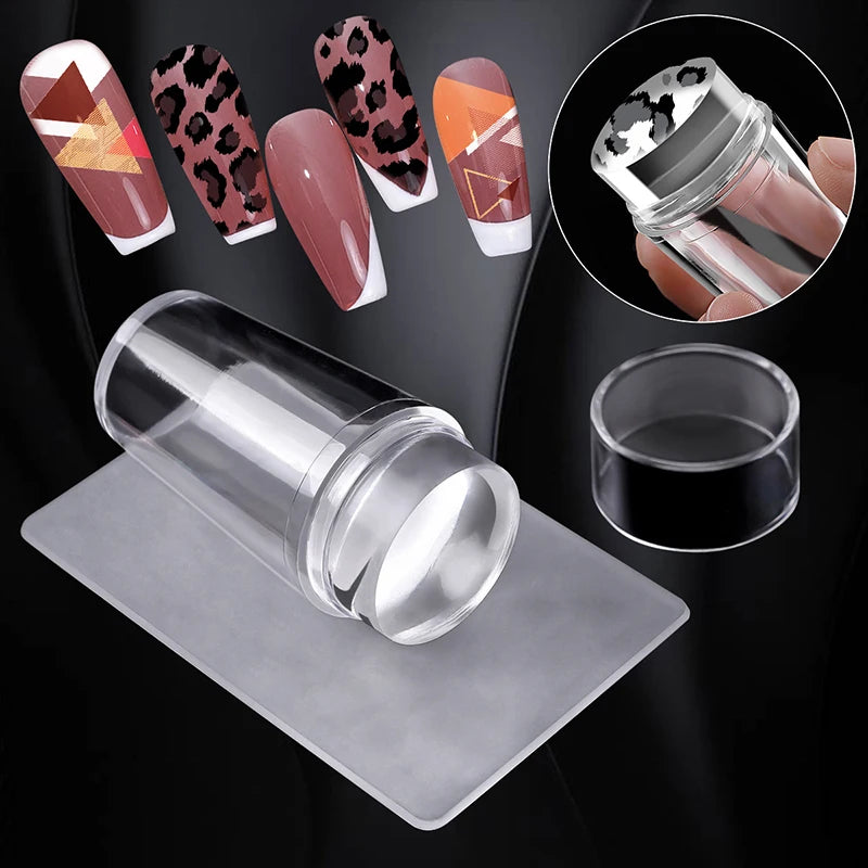 Nail Art Stamping Plates Kit with Clear Jelly Stamper and Design Templates