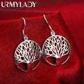 925 Sterling Silver Earrings for Women Hollow Carved Round Tree Christmas Gift Jewelry