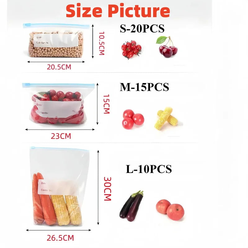 Reusable Food Storage Bags with Zipper Leak-Proof Airtight Kitchen Organizer