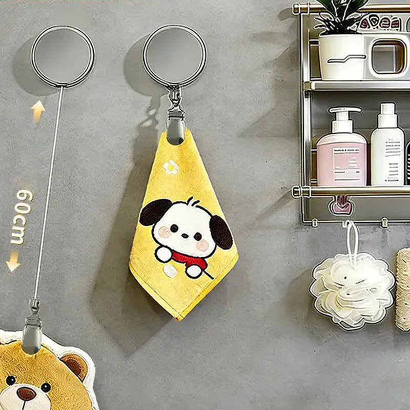 Automatic Retractable Towel Rack No Punching Wall Hanging Towel Holder Self-Adhesive