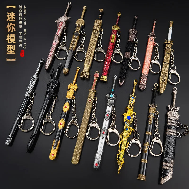 Mini Ancient Sword Metal Keychain Retro Chinese Cold Weapon Pendant Collectible