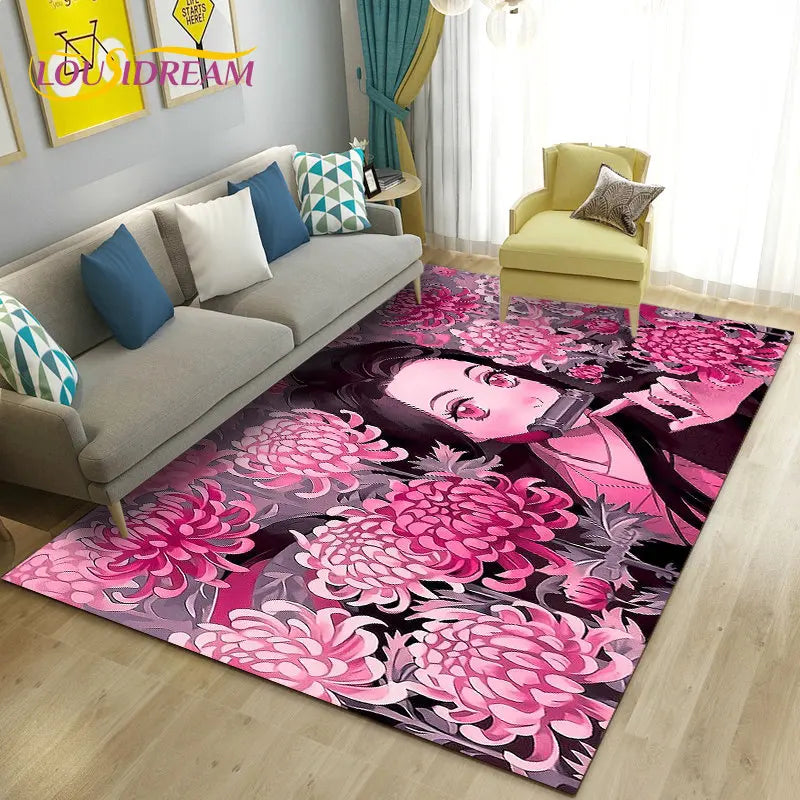 3D Demon Slayer Cartoon Area Rug for Living Room & Kids' Bedroom - Non-slip Large Carpet
