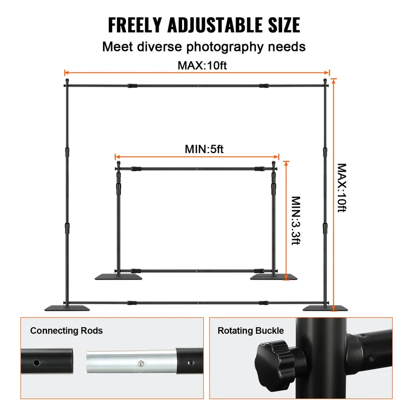 10 ft Heavy Duty Adjustable Photography Backdrop Stand for Studio & Events