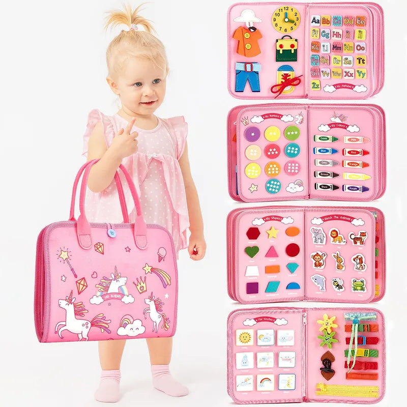 Montessori Busy Book Educational Toddler Toy Portable Activity Travel Board Fine Motor Skills