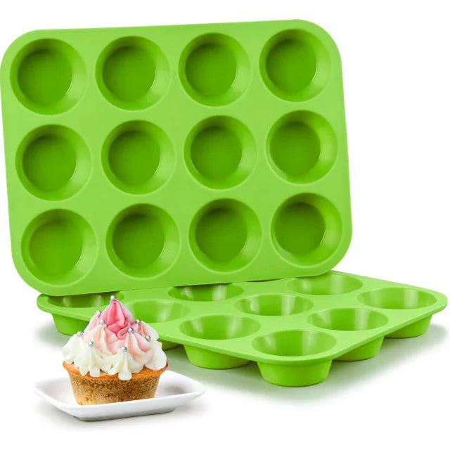 12-Cup Silicone Muffin Mold Non-Stick Baking Pan for Cupcakes & Muffins