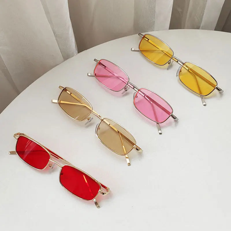 Unisex Rectangle Vintage Sunglasses - Square Metal Frame UV Protection