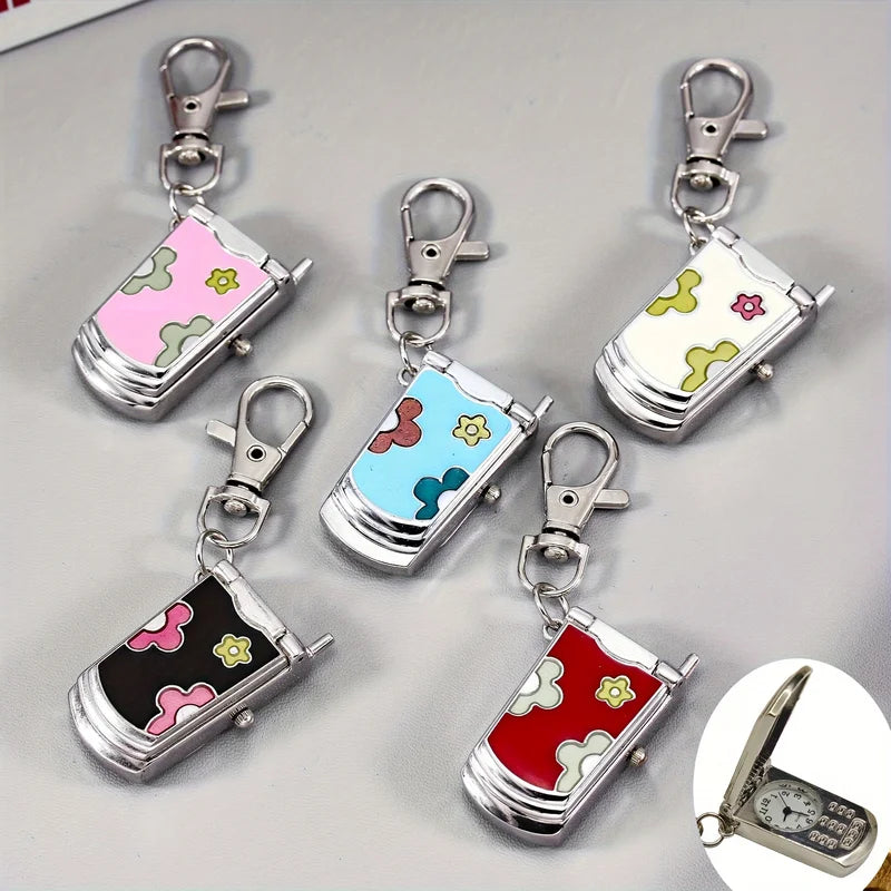 Retro Flip Phone Keychain Watch - Cute Pendant & Creative Gift