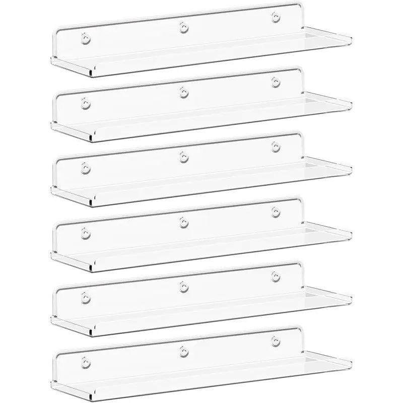 Floating Wall Shelves Set - Acrylic Display Shelves for Books, Decor, Figures, Bathroom & Bedroom