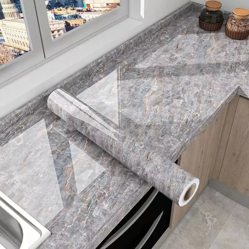 Waterproof Marble Wall Sticker Self-Adhesive PVC Wallpaper for Kitchen & Home Decor