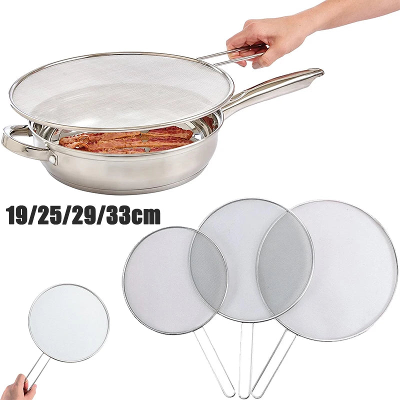 Stainless Steel Splatter Screen Oil-Proof Lid with Spill-Proof Cover for Frying Pan