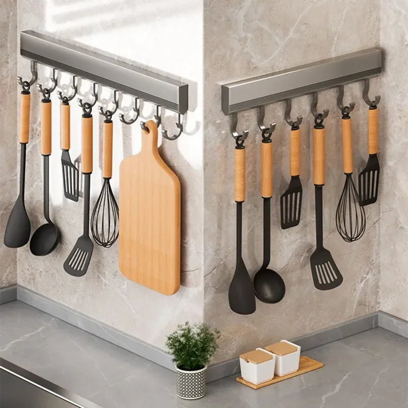 Wall Mounted Hooks Rack Multi-Purpose Storage Organizer No Drilling