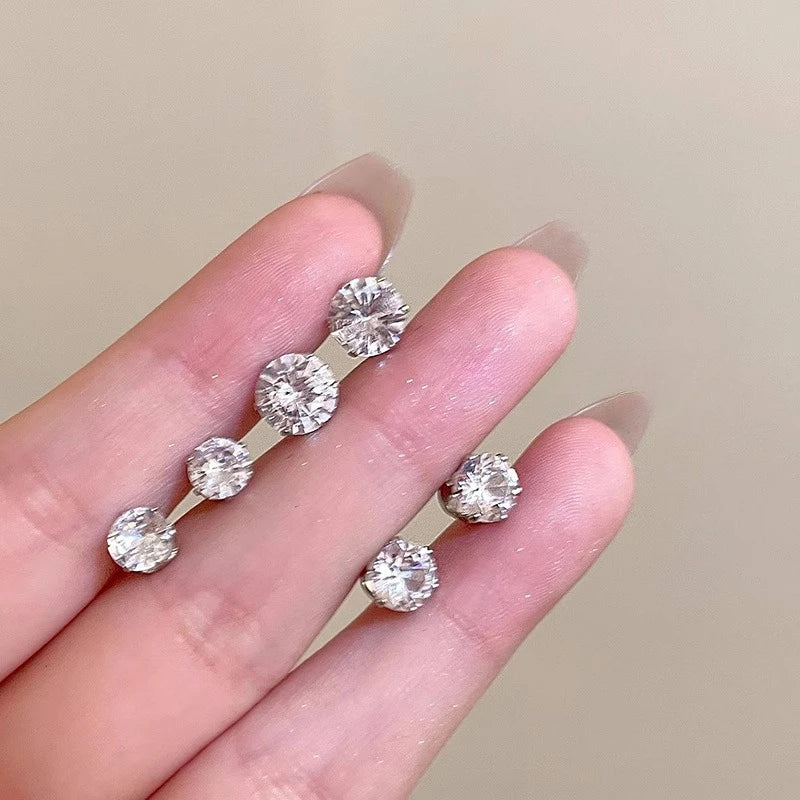 Magnetic Ear Clip Non Piercing Jewelry Pack - Unisex Punk Round Zircon Earrings