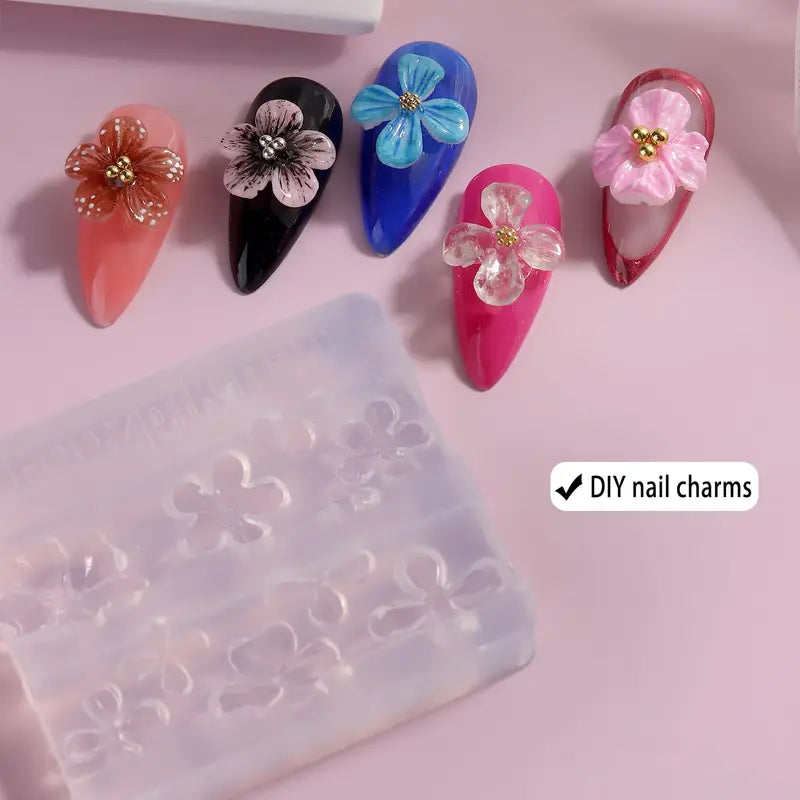 3D Silicone Flower Nail Carving Mold Acrylic Lily Hibiscus Floral Stamping Plate