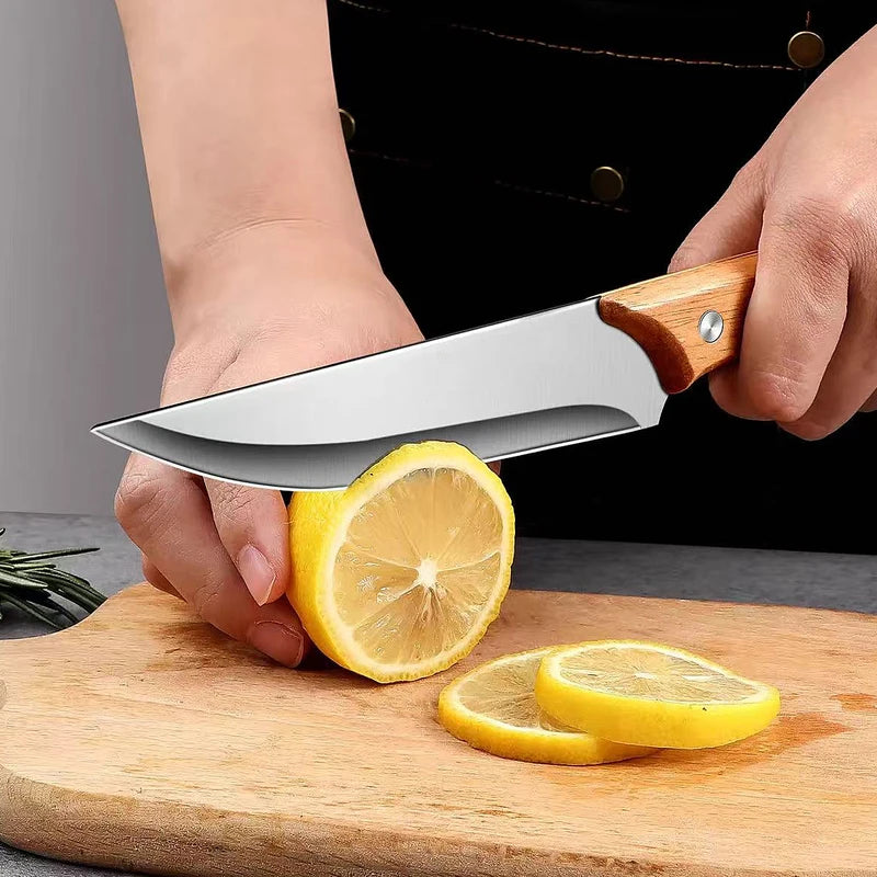 Stainless Steel Fillet Boning Knife - Professional Chef's Kitchen Knife with Wooden Handle - Forged Meat & Fish Slicing Knife
