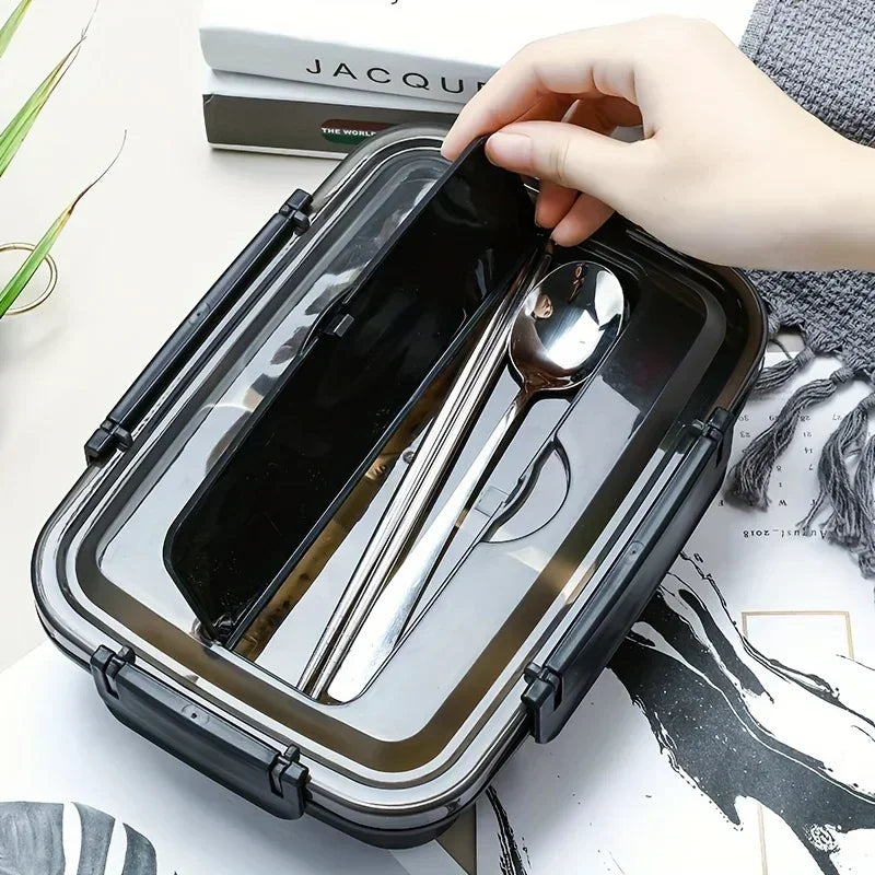 Durable Stainless Steel Bento Lunch Box with 3 Compartments for Office & School