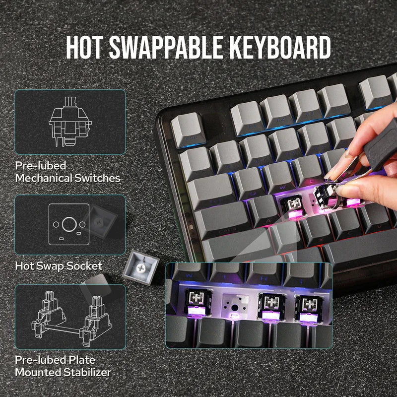 Mechanical Gaming Keyboard with Bluetooth & Wired Connectivity, Gasket Mount, 87 Keys