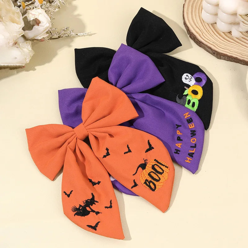 Halloween Gothic Hair Clips Set - Ghost Bat Pumpkin Embroidery for Girls & Children