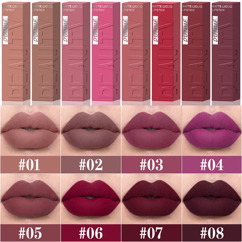 8 Color Nude Brown Matte Liquid Lipstick Set - Long-lasting, Non-stick Lip Gloss