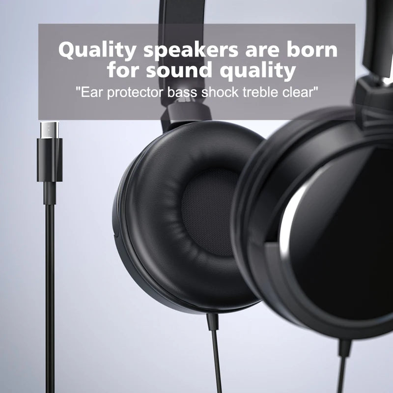 Foldable Wired Headphones with Adjustable Headband and Microphone - Universal Compatibility