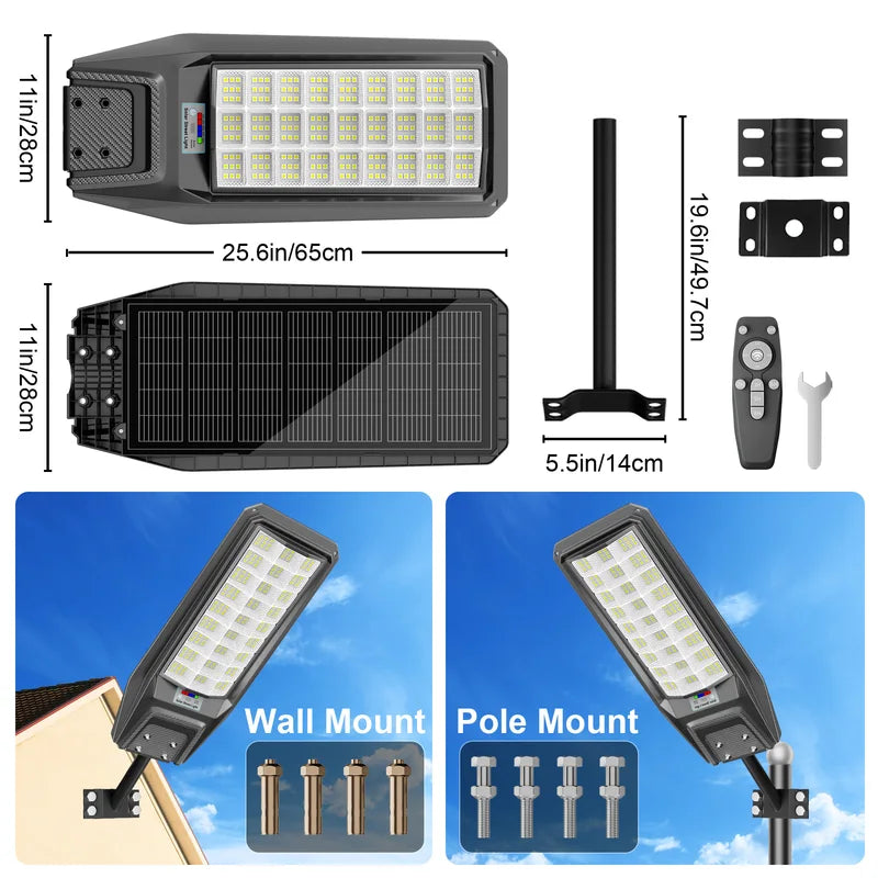 8000W Outdoor Waterproof Solar Light with Motion Sensor Remote Timer Bright Mode