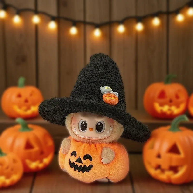 Plush Halloween Pumpkin Costume Set for 17cm Labubu Doll Accessories, Colorful Dress Up Outfit