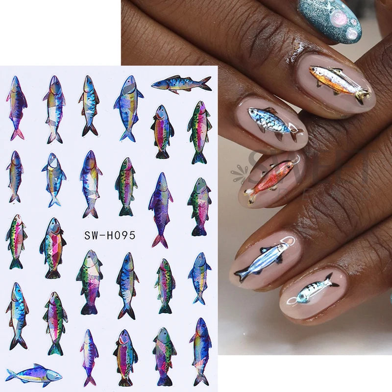 2pcs Ocean Fish Nail Art Stickers Self-Adhesive Decor for Manicure DIY
