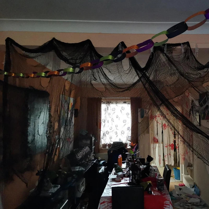 Halloween Black Gauze Cloth 72x186cm Creepy Web Netting for Party Decor