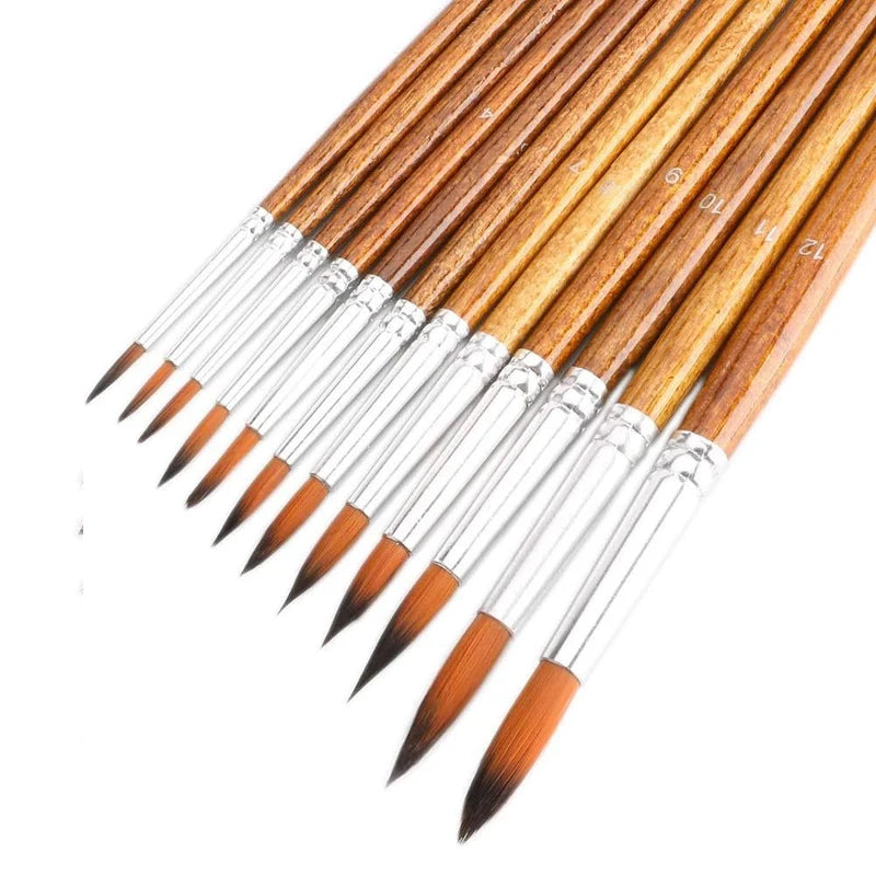 12-Piece Artist Paint Brush Set - Versatile Watercolor, Acrylic, Oil & Gouache Brushes