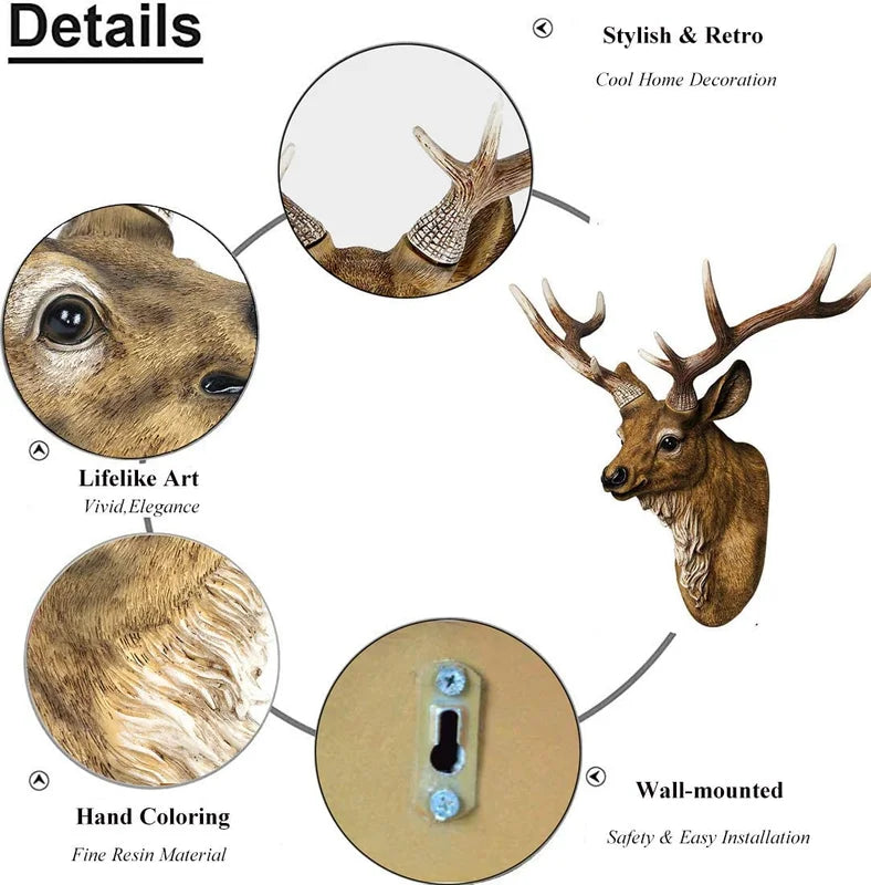 Faux Deer Head Wall Decor - 17 Inch Animal Head Wall Art Handmade Rustic Farmhouse Accent