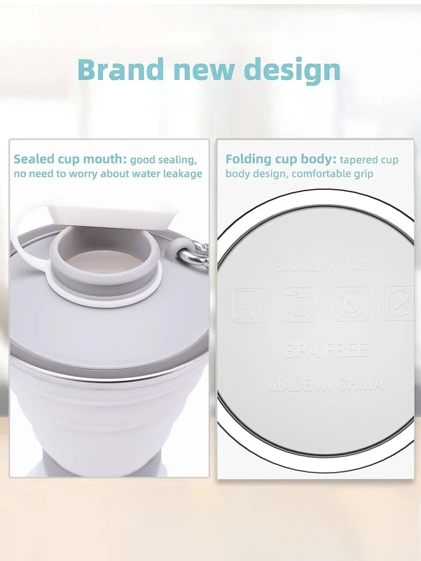 500ML Collapsible Silicone Water Bottle Leak Proof Travel Drinking Cup - Portable & Reusable