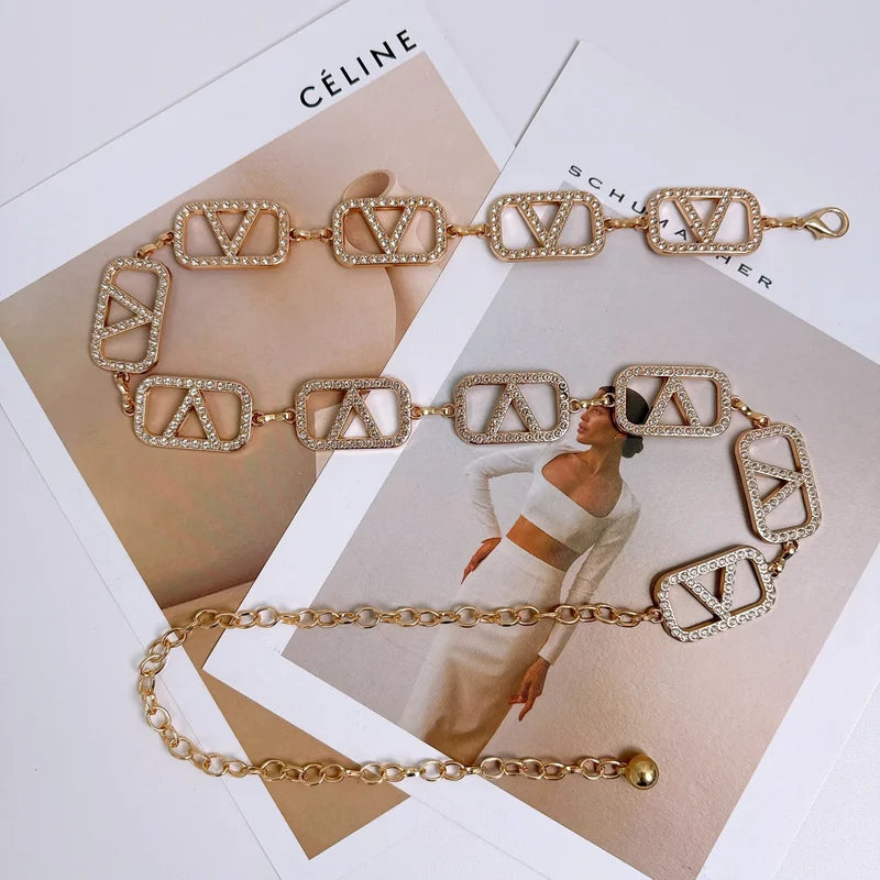 Adjustable Diamond Metal Waist Chain for Women Belt Jewelry Gold Silver Options