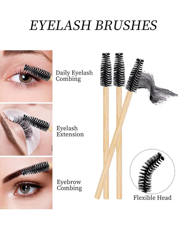 Natural Bamboo Eyelash & Eyebrow Brush Set - Portable Makeup Applicator Kit, 25/50/100PCS