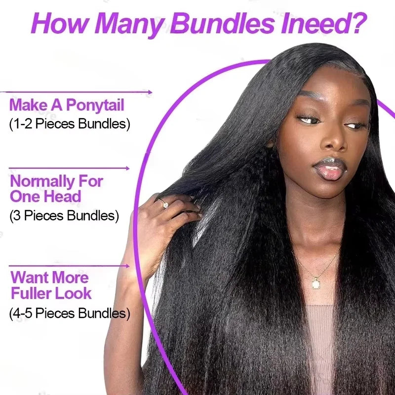 Brazilian Human Hair Bundles Kinky Straight Virgin Hair 30 Inch Coarse Yaki Sew In Extensions