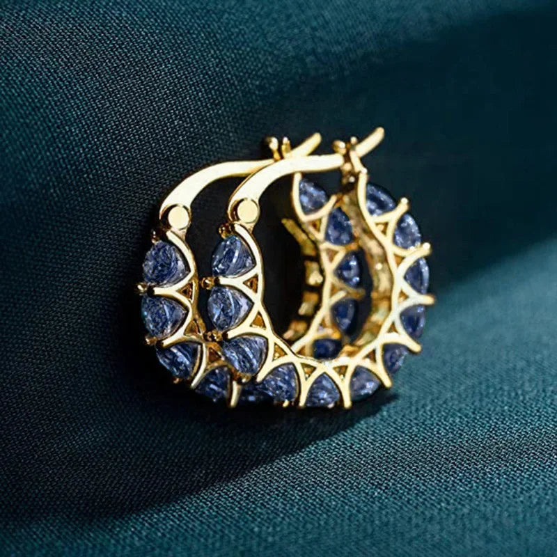 Elegant Zircon Hoop Earrings for Women Gold Silver Crystal Jewelry Gift