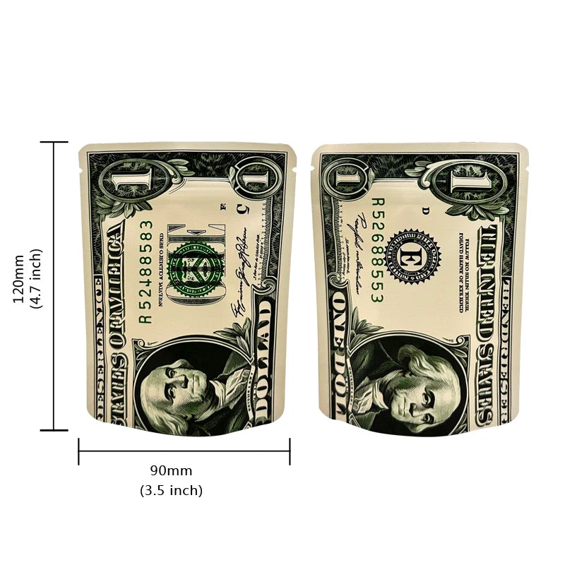 100PCS Dollar Sign Pattern Mylar Bags Smell Proof Zip Lock Bag for Tobacco & Props