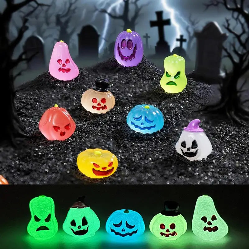 Glow in The Dark Halloween Mini Figures Set - 40 Resin Miniature Decor for Crafts & Landscaping