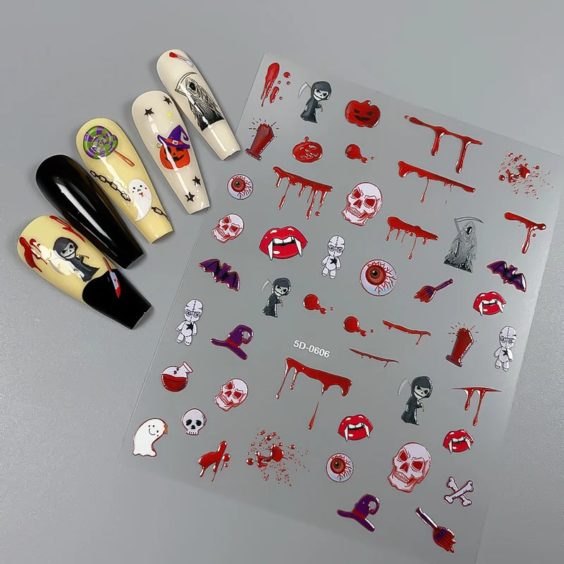 Halloween Bloody Hand Nail Art Stickers - Horror Themed Decorative Decals for Nails