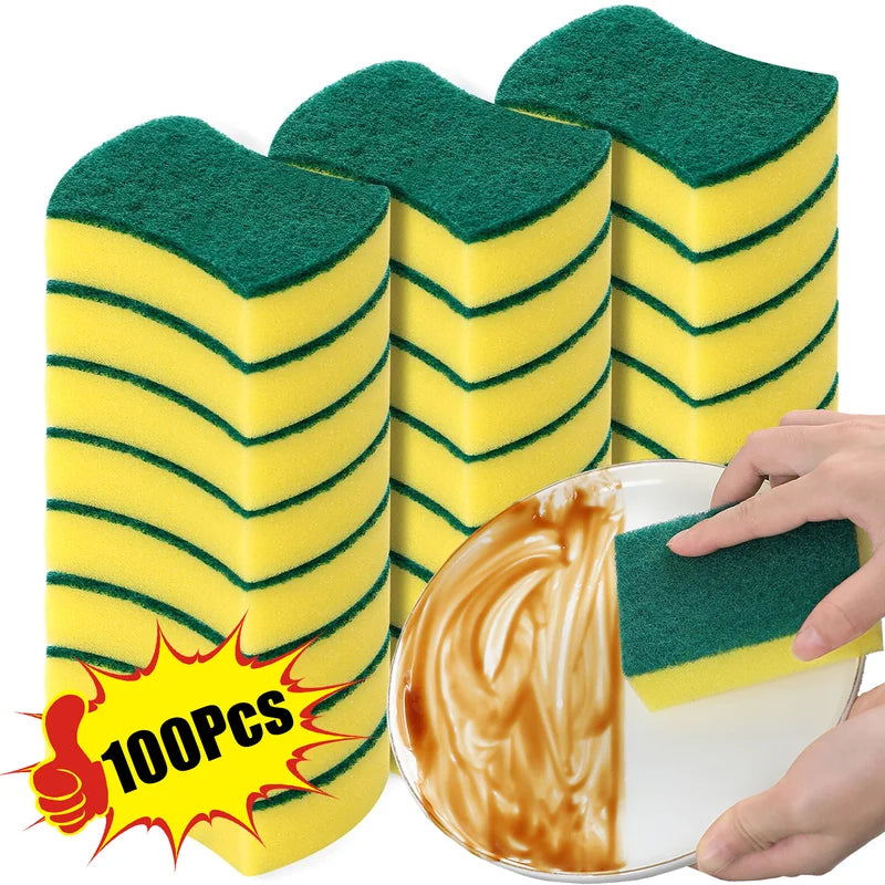 Double-Sided Dishwashing Sponge with Nano Emery Magic Cleaning Brush - Kitchen Scrubber Set