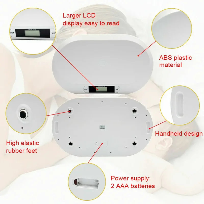 Digital Baby Scale 20kg Capacity with Tare Function for Infant & Pet Weighing