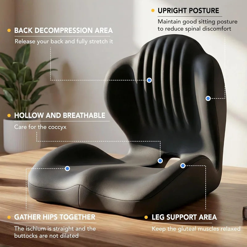 Ergonomic Memory Foam Office Chair Seat Cushion with Lumbar Support - Stress Relief & Comfort