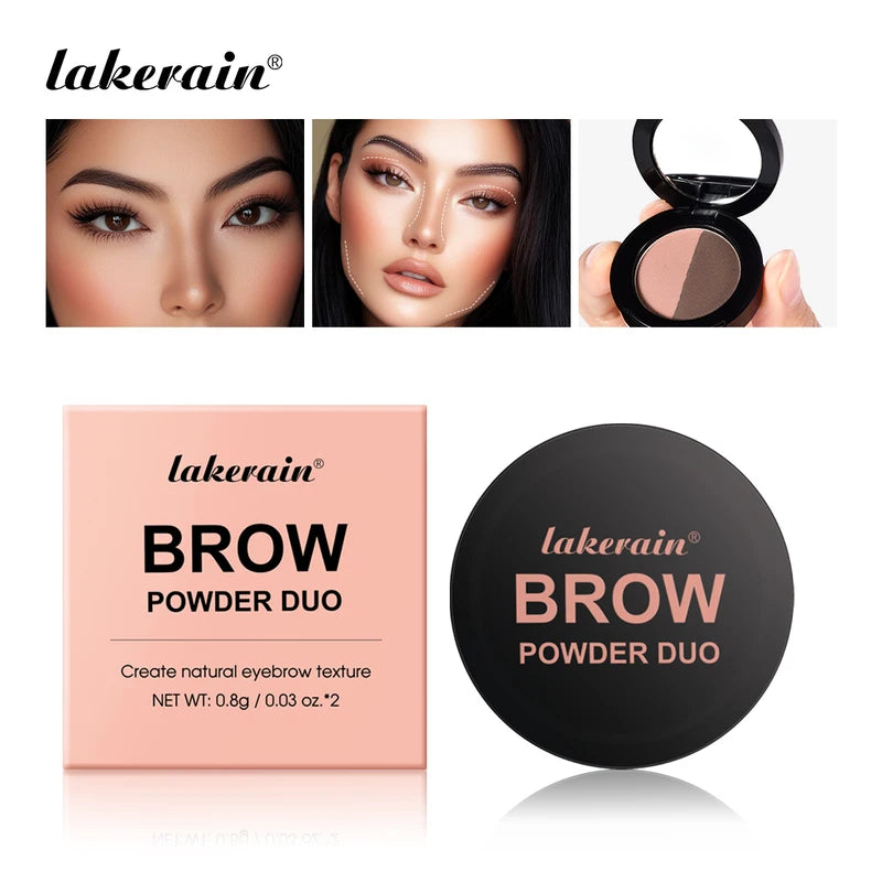 2-Color Waterproof Eyebrow Powder Palette with Mirror - Long Lasting Matte Brown Makeup