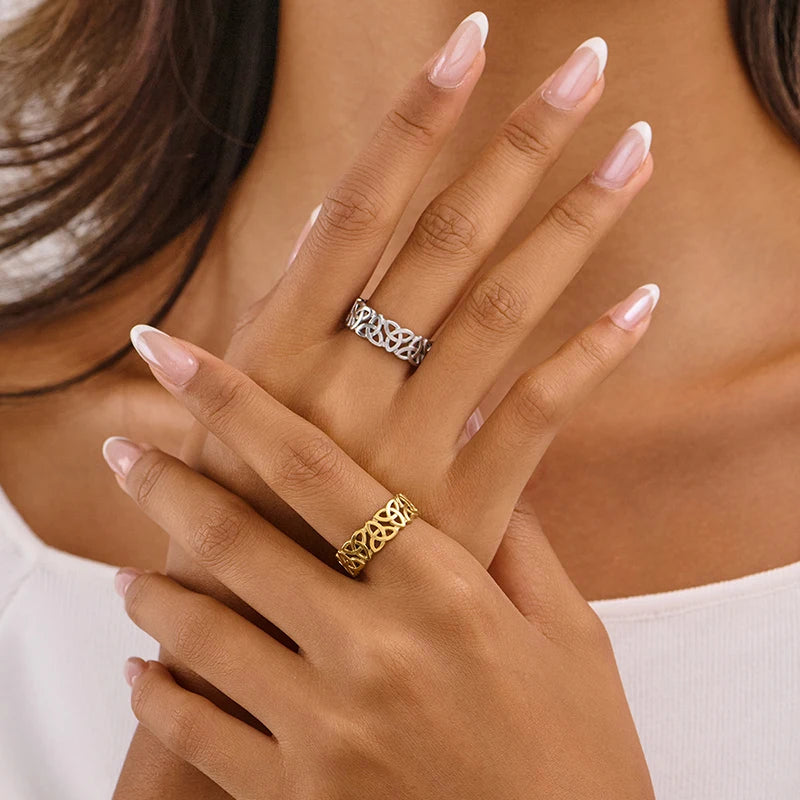 Adjustable Stainless Steel Knot Rings for Men Women Waterproof & Fading-Resistant Jewelry