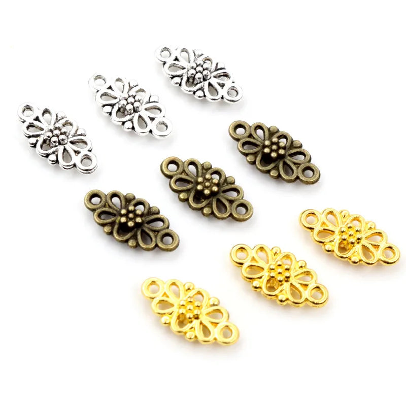 30pcs Flower Connector Charms 16x8mm Antique Silver Bronze Jewelry Supplies