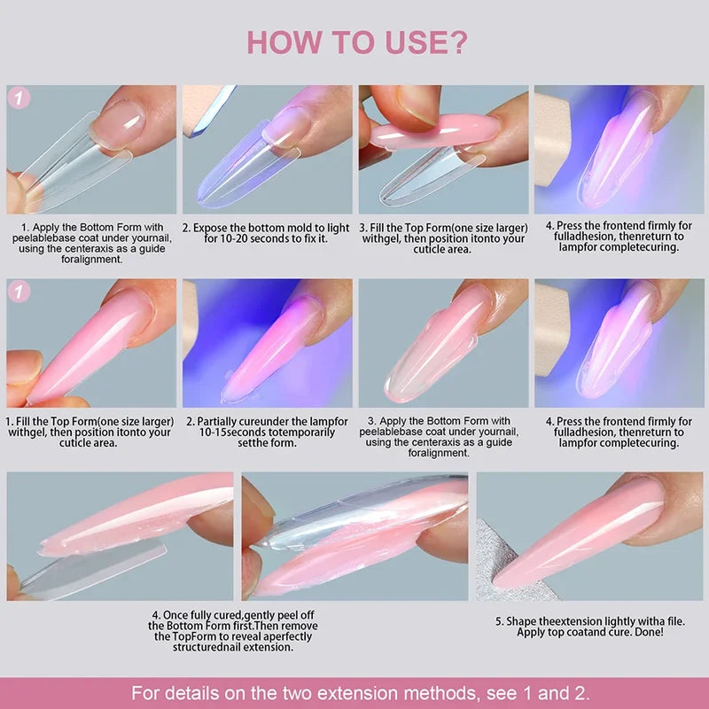 Reusable Gel Nail Extension Forms Set - Coffin & Almond Shapes, 16 Sizes, 256 Pieces