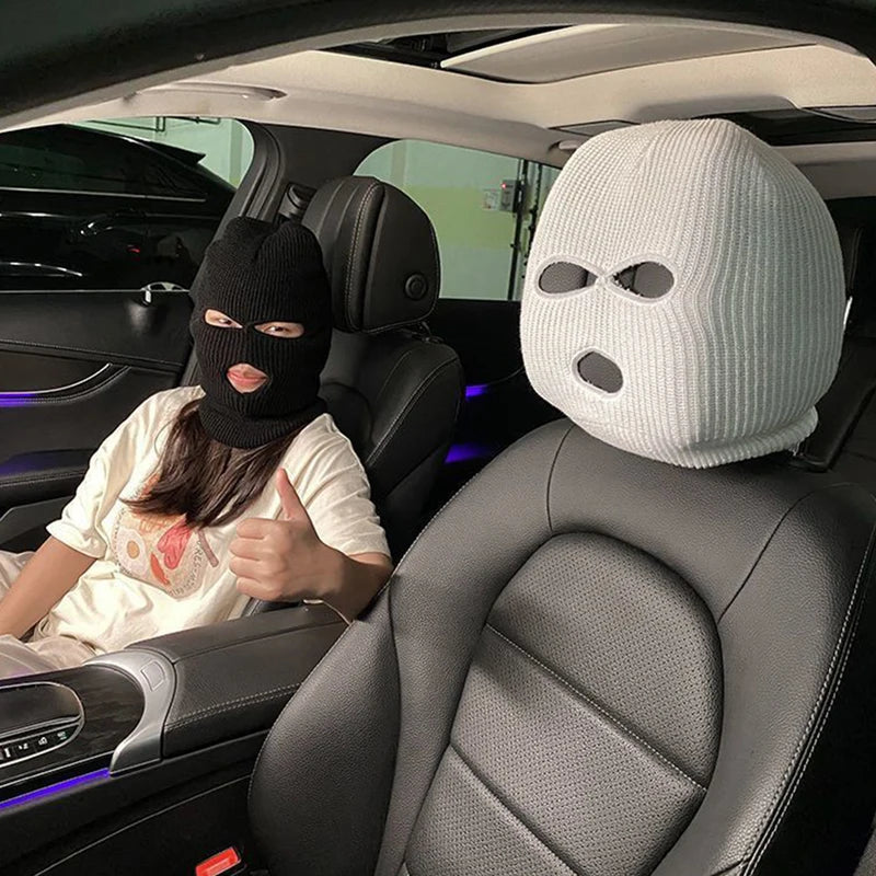 Universal Car Seat Headrest Cover Halloween Funny Masked Design - Multiple Colors